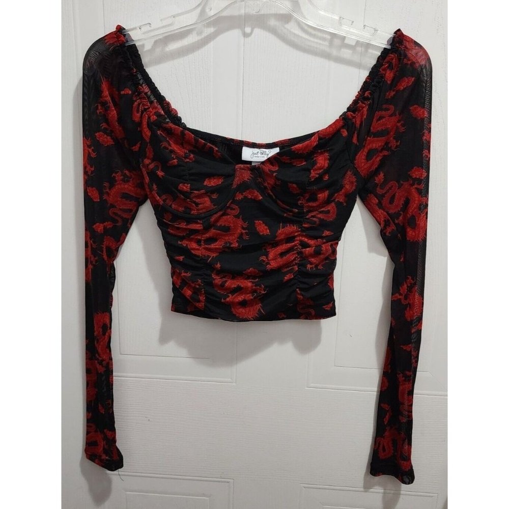 Just Polly New York Long Sleeve Crop Top Lined Underwire Bra Sheet Sleeves Sz XS
